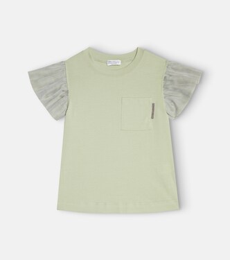 Tulle-trimmed cotton T-shirt | Brunello Cucinelli Kids