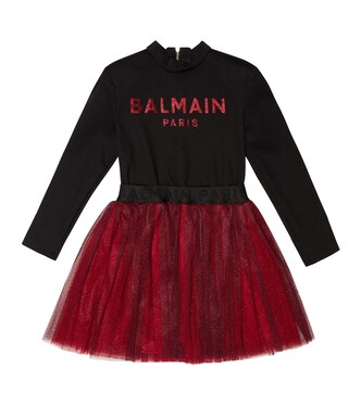 Logo print tulle dress | Balmain Kids