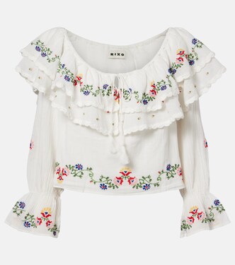 Maurine embroidered ruffled cotton top | Rixo