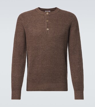 Ribbed-knit linen and cotton polo sweater | Brunello Cucinelli