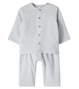 Baby Shelby and Henry striped cotton shirt and pants | Wheat
