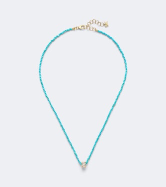 Infinite 18kt gold beaded necklace with turquoise and diamonds | Suzanne Kalan
