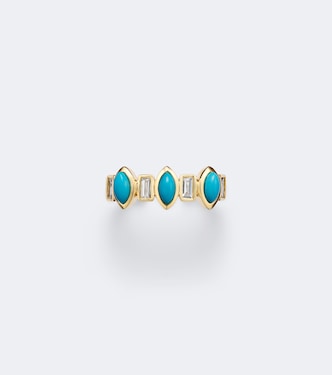 Einzelner Ear Cuff Riviera aus 18kt Gelbgold mit Diamanten und Türkis | Shay Jewelry