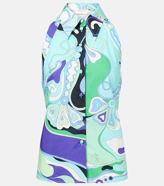 Orchidee printed halterneck cotton top | Pucci