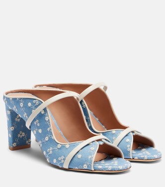 Norah 70 leather-trimmed denim mules | Malone Souliers