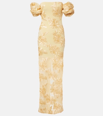 Floral-appliqué off-shoulder maxi dress | Rotate