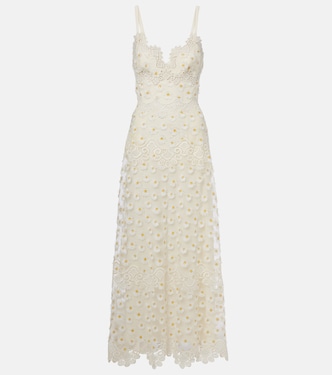 Embroidered guipure lace tulle maxi dress | Elie Saab