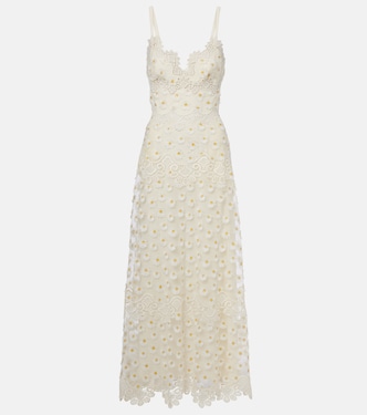 Embroidered guipure lace tulle maxi dress | Elie Saab