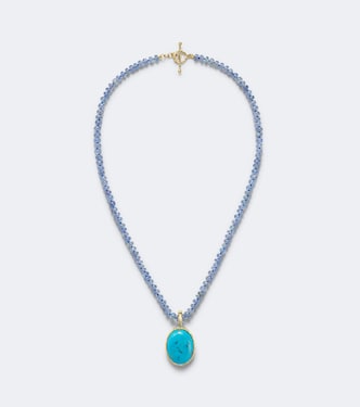 Hidden Gem 18kt gold beaded necklace with tanzanites and turquoise | Octavia Elizabeth