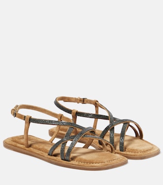 Monili-embellished suede sandals | Brunello Cucinelli
