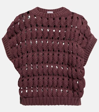 Open-work cotton-blend top | Brunello Cucinelli