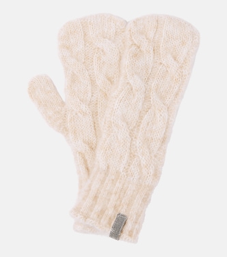 Embellished cable-knit wool gloves | Brunello Cucinelli