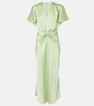 Gathered crêpe satin midi dress | Victoria Beckham