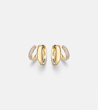 Tri-Link 14kt gold huggie earrings with diamonds | Sydney Evan