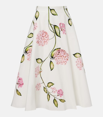 Floral cotton-blend poplin midi skirt | Oscar de la Renta