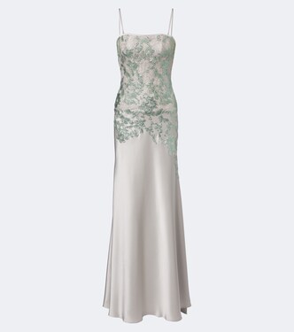 Jennan sequined lace and satin gown | Costarellos
