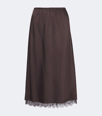 Lace-trimmed satin midi skirt | Vince