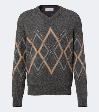 Argyle alpaca, cashmere, and wool-blend sweater | Brunello Cucinelli
