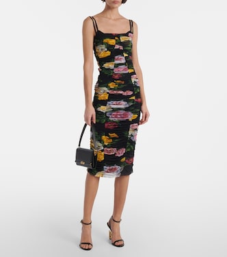 floral tulle ruched midi dress Frida white floral-print ruched tulle midi dress (Final Sale-US Only)