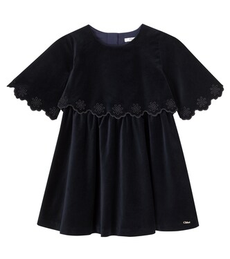 Scalloped cotton velvet dress | Chloé Kids