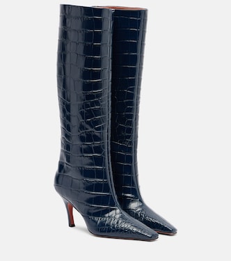 Mona croc-effect leather knee-high boots | Amina Muaddi