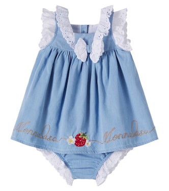 Baby cotton chambray dress and bloomers set | Monnalisa