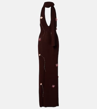 Stem floral-appliqué knitted maxi dress | Aya Muse