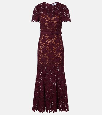 Belted floral guipure lace midi dress | Self-Portrait