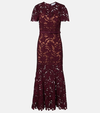 Belted floral guipure lace midi dress | Self-Portrait