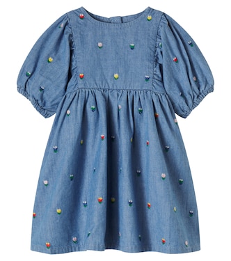Baby embroidered puff-sleeve denim dress | Stella McCartney Kids