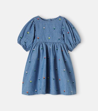 Baby embroidered puff-sleeve denim dress | Stella McCartney Kids