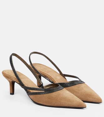 City embellished suede slingback pumps | Brunello Cucinelli