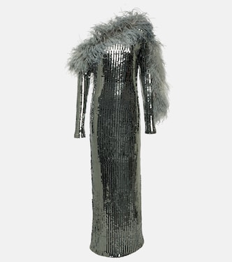 Garbo Disco feather-trimmed sequined gown | Taller Marmo