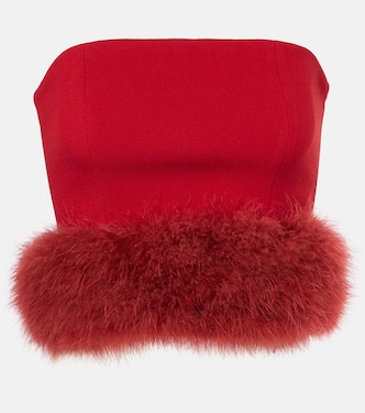 Feather-trimmed crêpe crop top | Blumarine