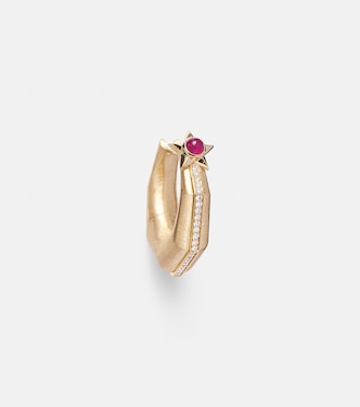 Baba Medium 18kt gold single hoop earring with diamonds and ruby | Marie Lichtenberg