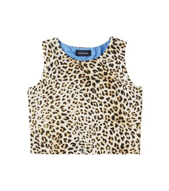Leopard-print cutout cotton-blend top  | Monnalisa