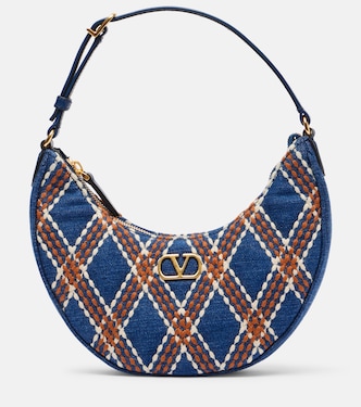 Quiltie 67 embroidered denim shoulder bag | Valentino Garavani