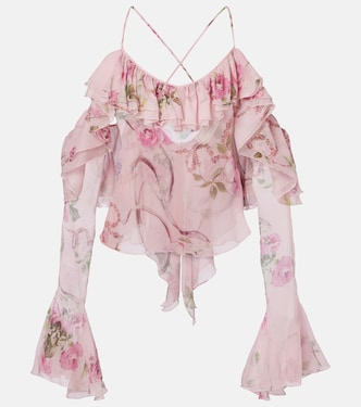 Ruffle-trimmed floral silk top | Blumarine