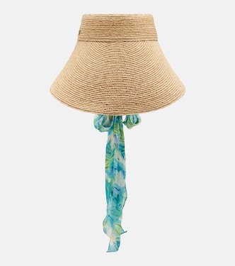Silk-trimmed raffia visor | Chloé