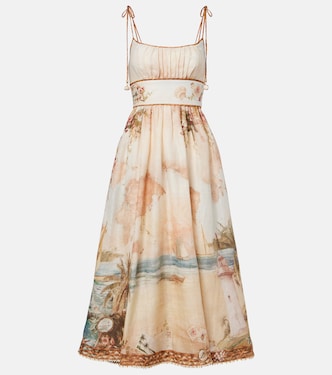 Mahon printed linen midi dress | Zimmermann