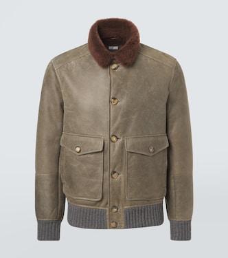 Shearling-lined leather blouson jacket | Brunello Cucinelli