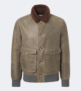 Veste blouson en cuir doublée de shearling | Brunello Cucinelli