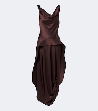 Asymmetric silk satin midi dress | Xu Zhi