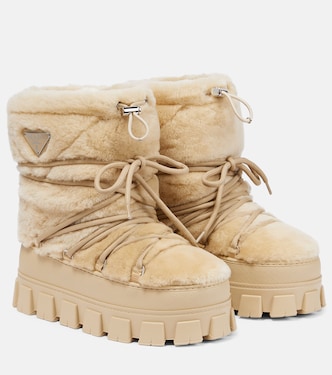 Shearling and leather snow boots | Prada