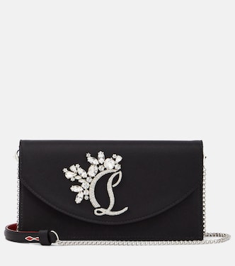 Loubi54 Small leather-trimmed silk clutch | Christian Louboutin