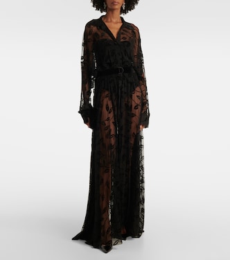black floral mesh maxi dress long sleeve Black Large Floral Mesh Long Sleeve Maxi Dress