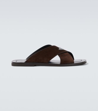Logo suede and leather sandals | Prada