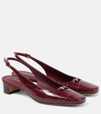 Croc-effect leather slingback pumps | Ferragamo