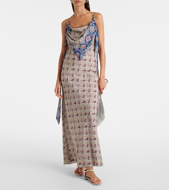paisley slip dress REVERSIBLE - BLUE INDIGO PRINT the fabric drapes with a silky Paisley Surplice Maxi Dress with
