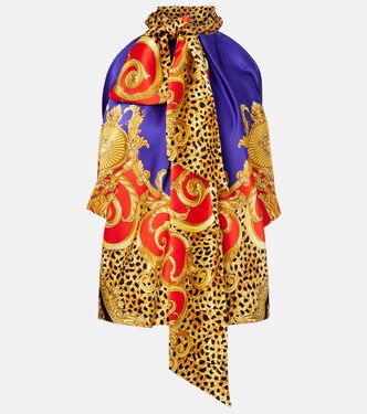 Bow-detail printed silk satin top | Versace